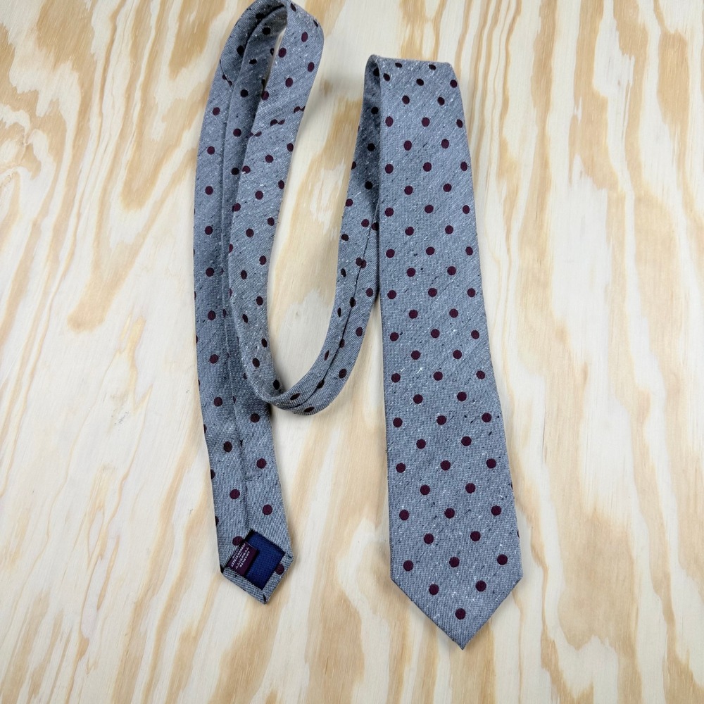 Charles Tyrwhitt Mens‎ Grey Burgundy Polka Dot Silk Tie Jermyn Street London